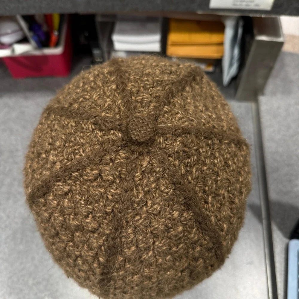 Unbranded Newsboy Cap Women OS Brown Excellent Knit Wool Blend Anchor Button